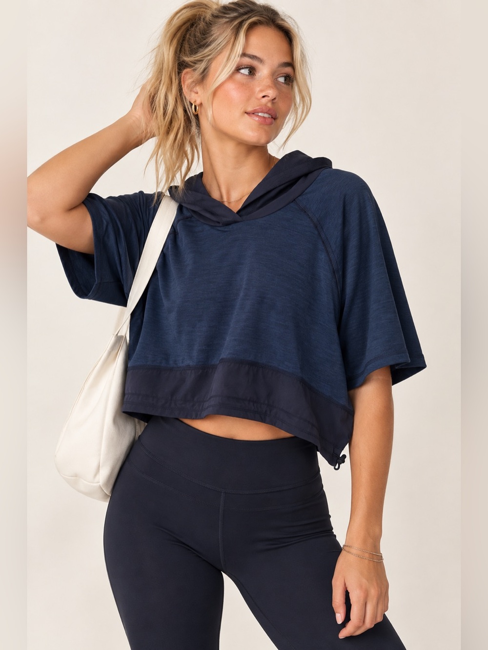 NWT FP Movement Free People XS Navy Blue Cropped Hoodie Athletic Pullover Top